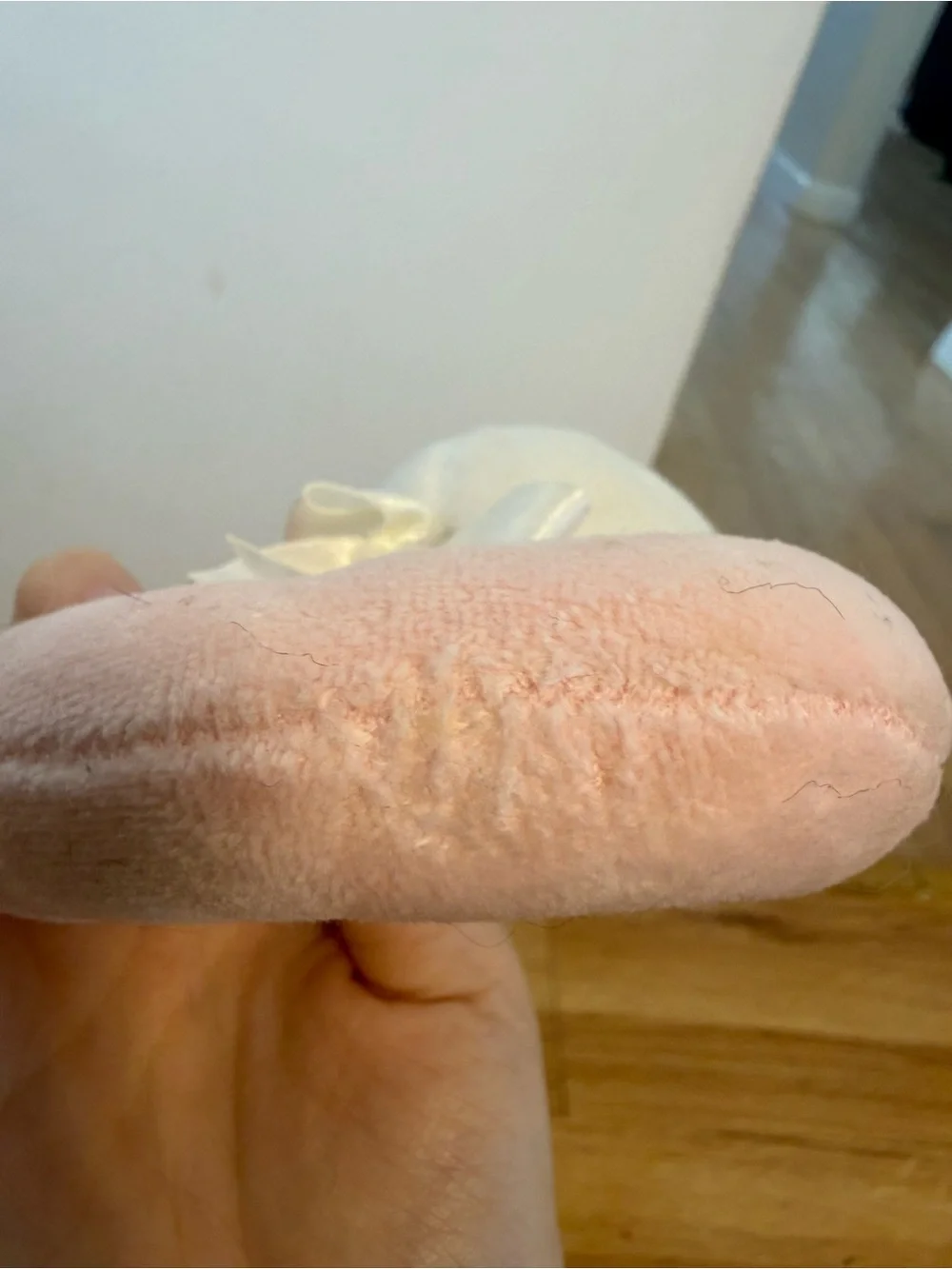 Vtg Carter's Plush Pink White Could Just Stay Little Bunny Rattle Ring Baby Toy